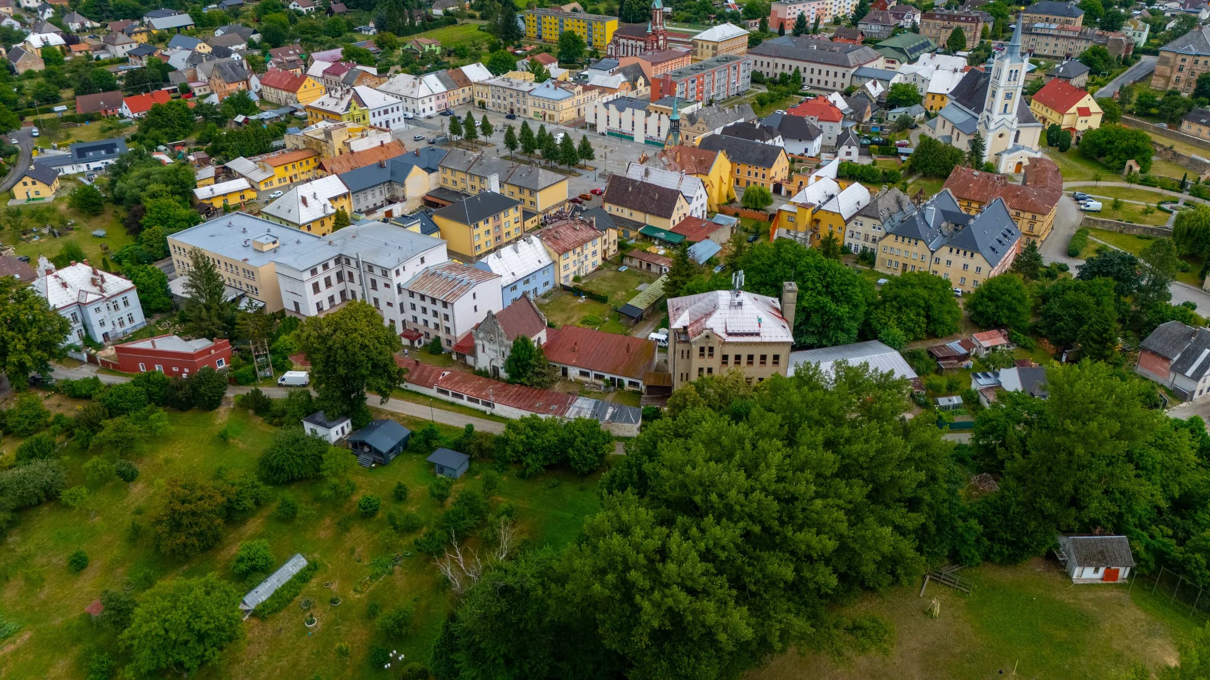 Letecký pohled na areál a město Vidnava
